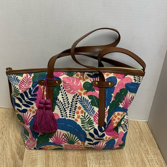 Fóssil Floral Shoulder Large bag/ Tote  / Green/ Blue/ pink - Picture 1 of 7